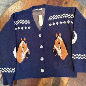 Navy Horse Pattern Cardigan